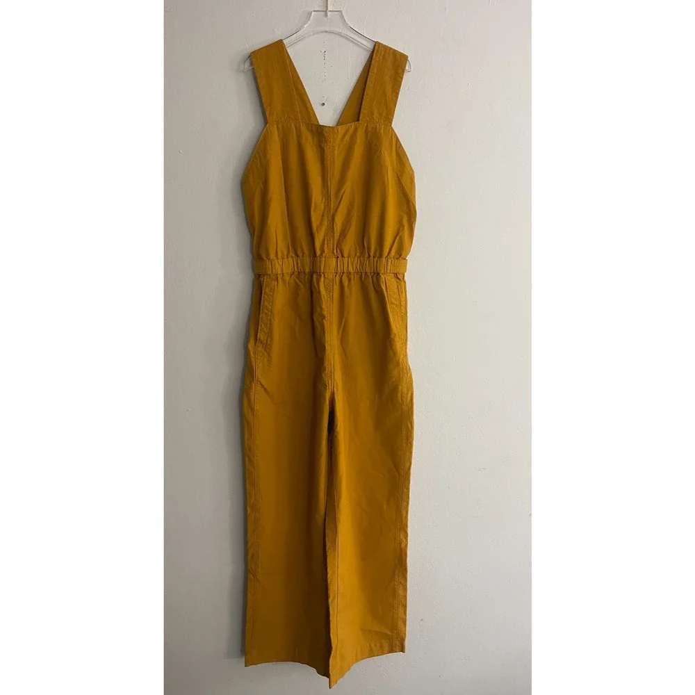 Everlane 8 The Fatigue Jumpsuit Cotton Linen Blend Pants Sleeveless Mustard